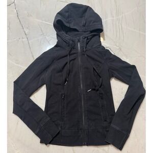 Lululemon Scuba Hoodie Full Zip Black Cotton Jacket Size 6 Sweatshirt #157